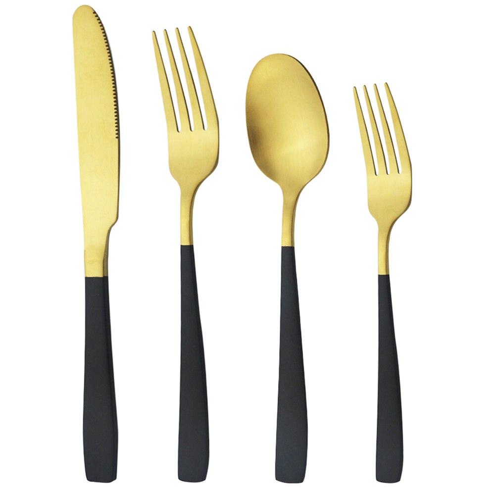 Matt 4stk Rose Gull Servise Rustfritt Stål Sett Knivgaffel Skje Dessertgaffel Bestikksett Servise Kjøkken Western Matsett