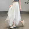 Asymmetric Lace Patchwork Flared Skirt Elastic High Waist Umbrella Midi Skirt for Women QT2903