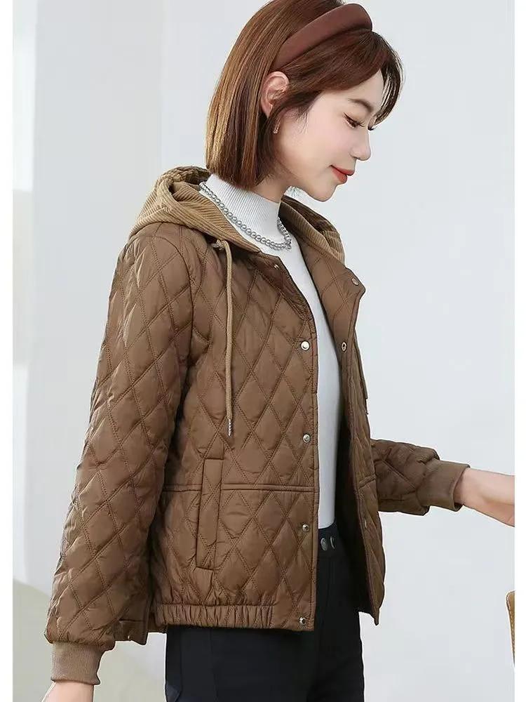 Women's Spring Autumn Winter Loose Thickened Warm Jacket Short Hooded Jacket Thin Top