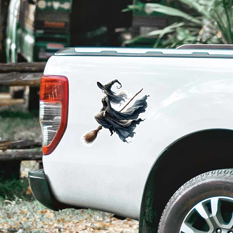 Witch on a Broom Car Stickers Waterproof Vinyl Decals Auto Body Window Bumper Decor Motorcycle Helmet Stickers TM184