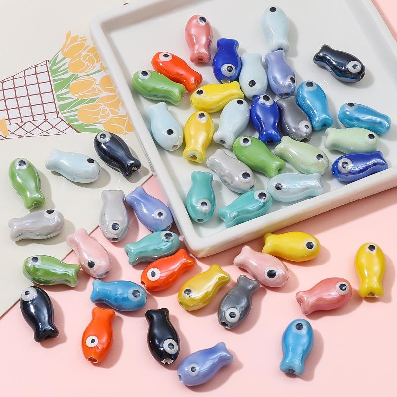 10Pcs/Lot Colorful 10X20Mm Fish-Shaped Beads Ceramic Spacer Loose Bead For Jewelry Making Findings Diy Bracelet Necklace