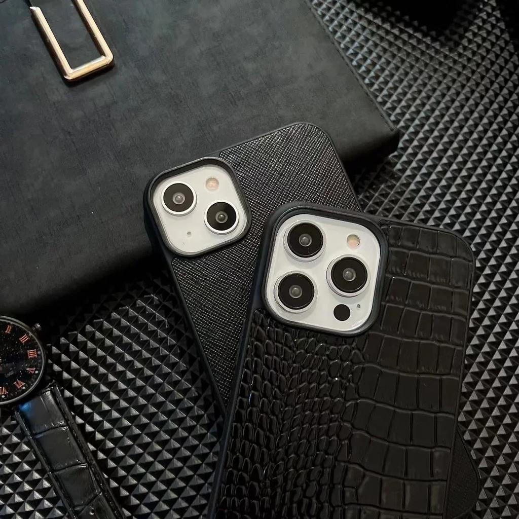 Business Ins Sle High-End Leather Texture Phone Case For IPhone17 16 15 14 13 Pro Max Simple Couple Design Anti-Fall Protect Cover