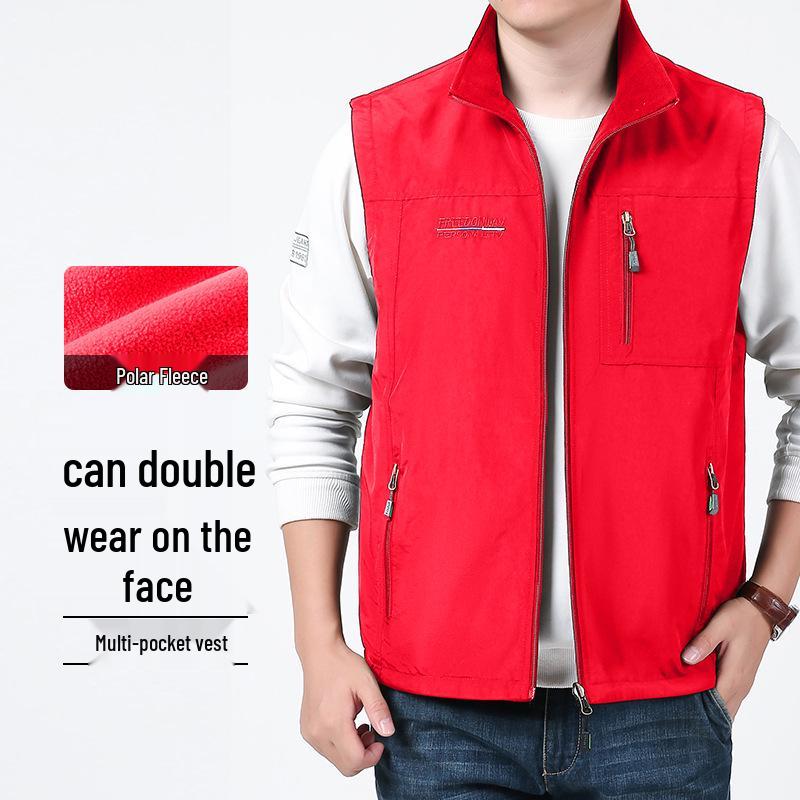 Men's Double-Sided Plush Thickened Vest, Stand-Up Collar for Outdoor, Custom Logo.