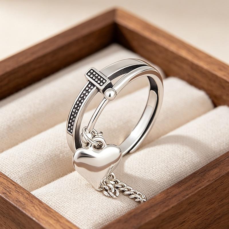 Xiaomi BF CLUB 925 Sterling Silver Ring For Women Jewelry Heart Tassel Retro Open Vintage Handmade Ring Allergy For Party Birthday Gift