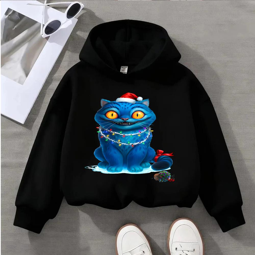 2025 New KPOP Christmas Blue Cat Printed Children's Sports Shirt Cute Children's Festival Hoodie