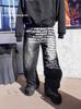 Unisex Mid Waist Flare Wide Leg Pants American Vintage Hip Hop 3D Big Letter Print Non Stretch Polyester Denim Look Trousers