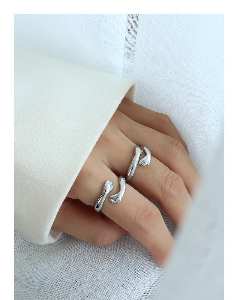 Marka French Double Hand Hug Open Ring - Titanium Steel Pinky/Index Finger Band A203