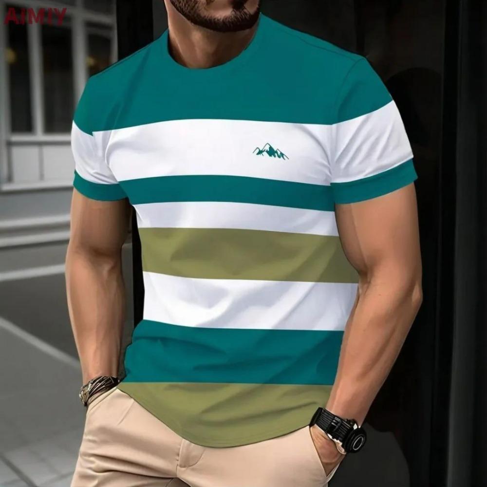 Huiteng Het klassieke ontwerp van kleurrijke strepen en de modieuze stijl van heren T-shirts met korte mouwen in verschillende kleuren M