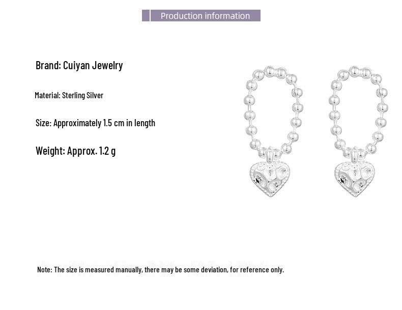 Cui Yan Shi Jie S925 Sterling Silver Heart-Shaped Korean Style Textured Beaded Stud Earrings for Women - 2025