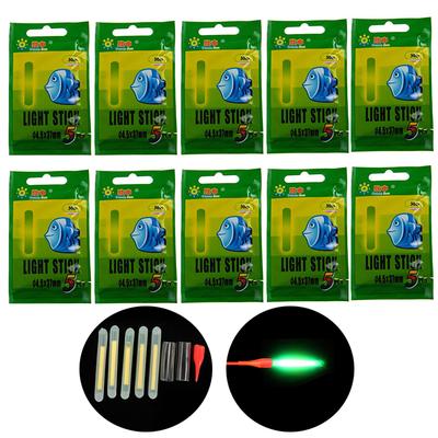 50pcs 10bags Chemical Luminous Glow Light Stick Night Fishing Float Sticks Dark Lights In Green Color Dark Glow Stick Party Fireflies Tackle Accessory