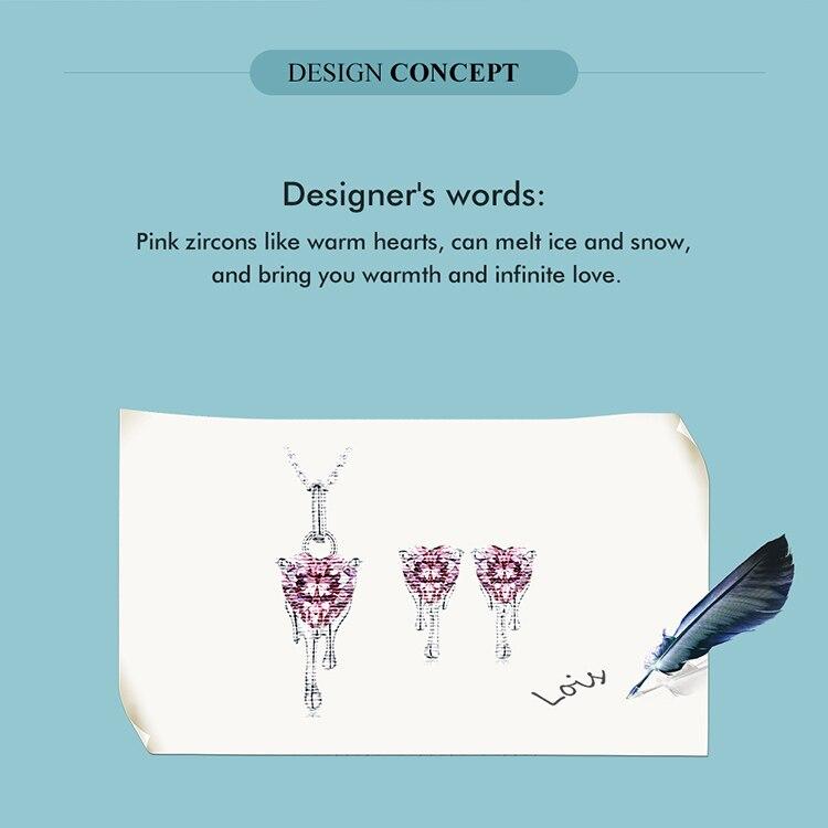 WOSTU 925 Sterling Silver Pink Crystal Heart Stud Wedding Earrings For Women Shiny Zircon Drop Tassel Earring Valentine Jewelry