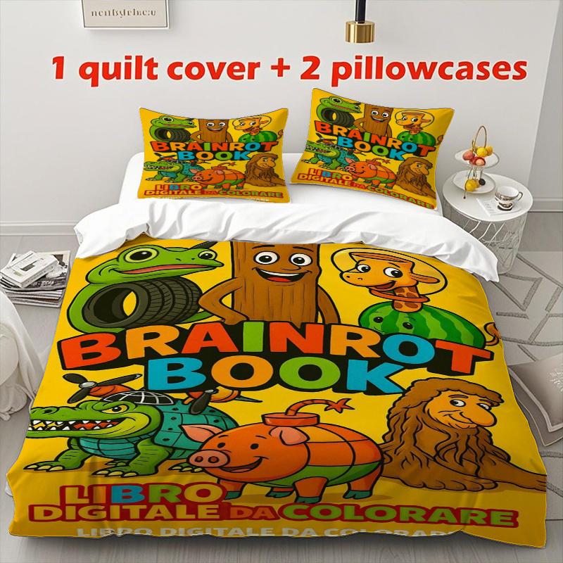 3pcs Brainrot Book Duvet Cover Set - Bedding Set, Suitable for Easter, Valentine'S Day, Ramadan, Christmas, Graduation Season