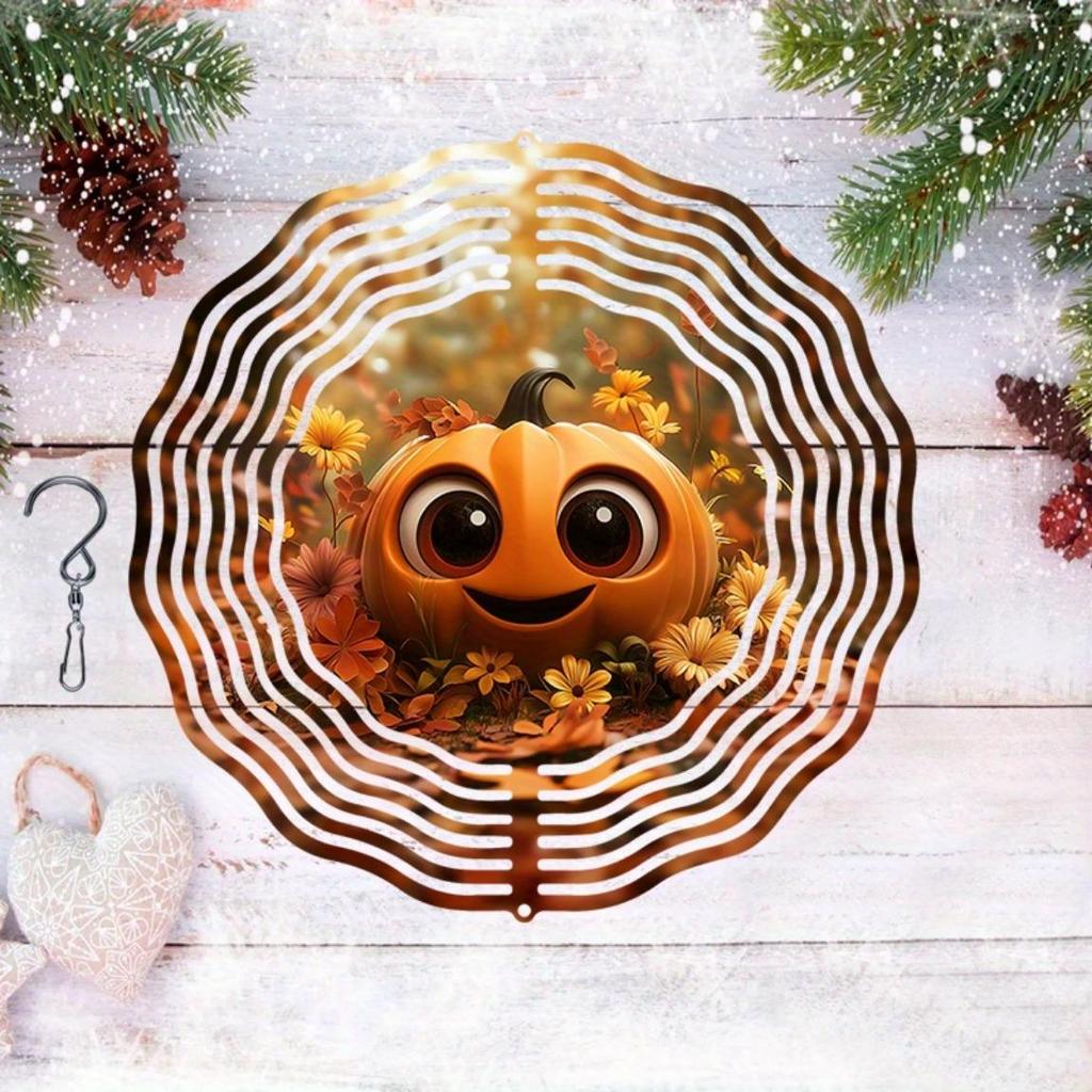 Dynamic Outdoor Windmill with Pumpkin and Autumn Leaf Decoration Infinite Rotation Wind Chime Classic Style for Yard Garden Home