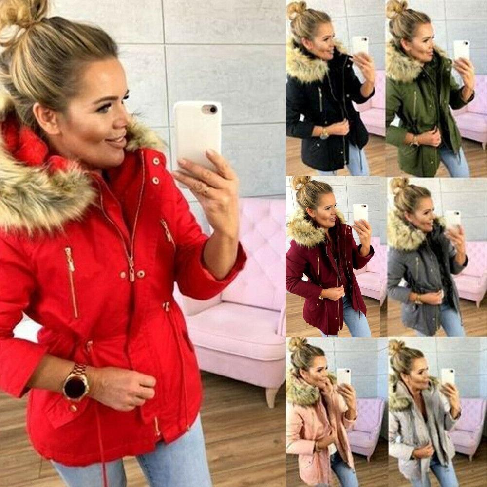 Womens Fur Winter Lined Parka Hooded Jacket Warm Thick Overcoats Outwear Coats