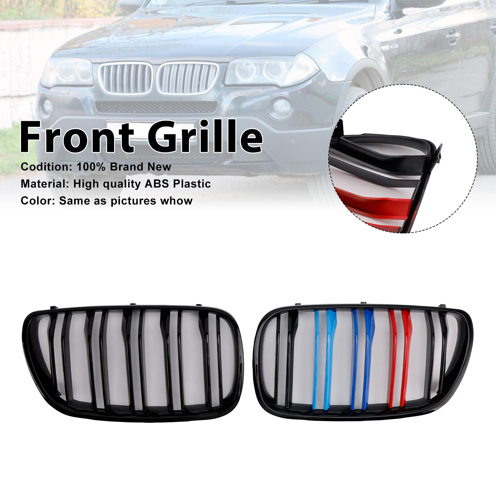 2PCS Gloss Black Front Bumper Grille Grill Fit BMW X3 E83 2007-2010 LCI