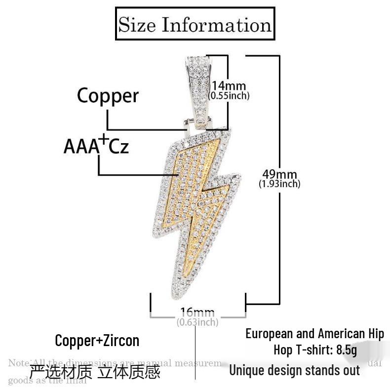 Trendy European & American Zircon Lightning Pendant Necklace: High-End, Personalized Hip Hop Chain for Men