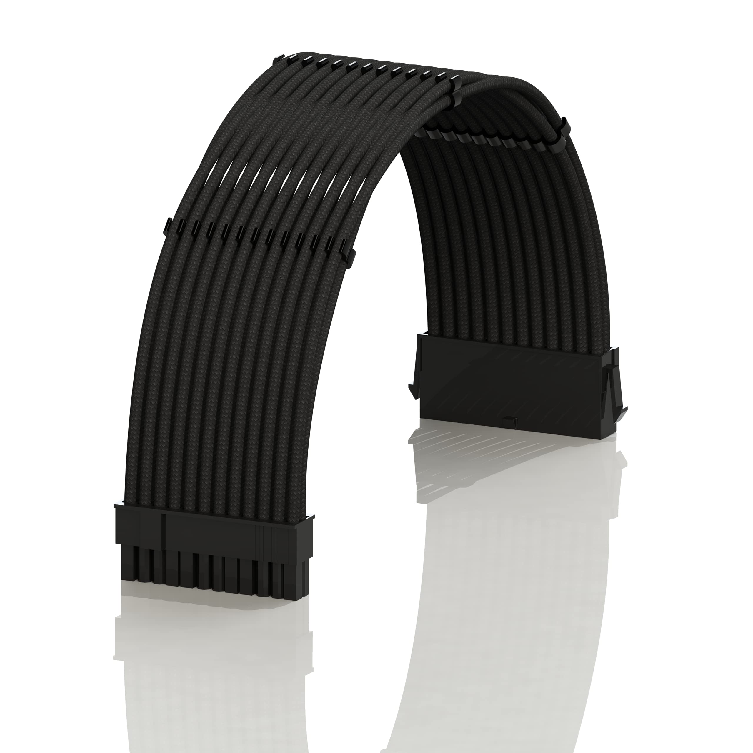 

LINKUP AVA 50cm ATX Motherboard PSU Braided Sleeve Power Supply Extension Cord with Comb Strong Rigid Single Piece 500mm Black - 24-Pin (20+4) & чорний