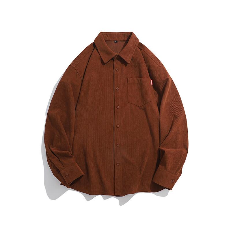 

2025 Весна Мужская вельветовая рубашка в стиле вестерн Мужские повседневные рубашки на пуговицах Мужская ребристая осенняя блузка с верхом 3XL кофейный