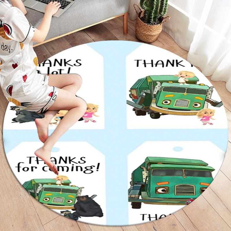 Trash Truck Round Area Rug,Carpet Rug for Living Room Bedroom Sofa Playroom Decor,Non-slip Floor Mat