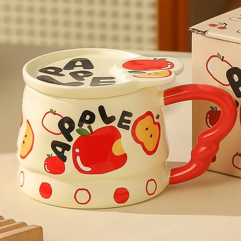 Creative and Personalized Fruit Ceramic Cup with Lid Mug with A Lid and Mug High Value Large Capacity Water Cup Office Drinking Gift