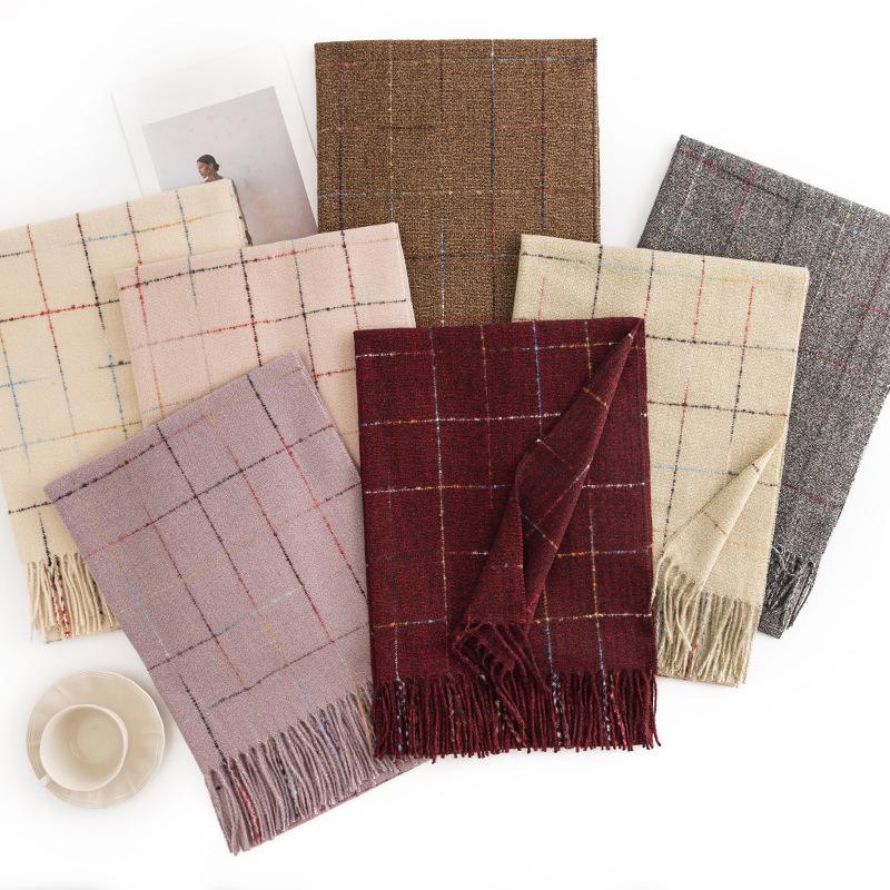 Winter Plaid Scarf Women'S Korean Version Commuting Cold Resistant Scarf Elongated Elegant Warm Shawl Plaid Scarf
