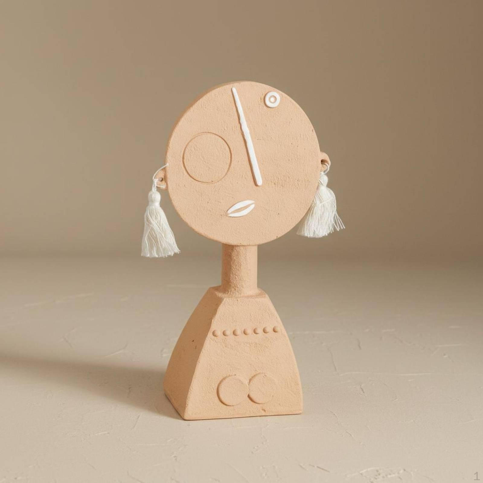 Abstract Human Figurine Pale Yellow Resin Tassel Ear Statue
