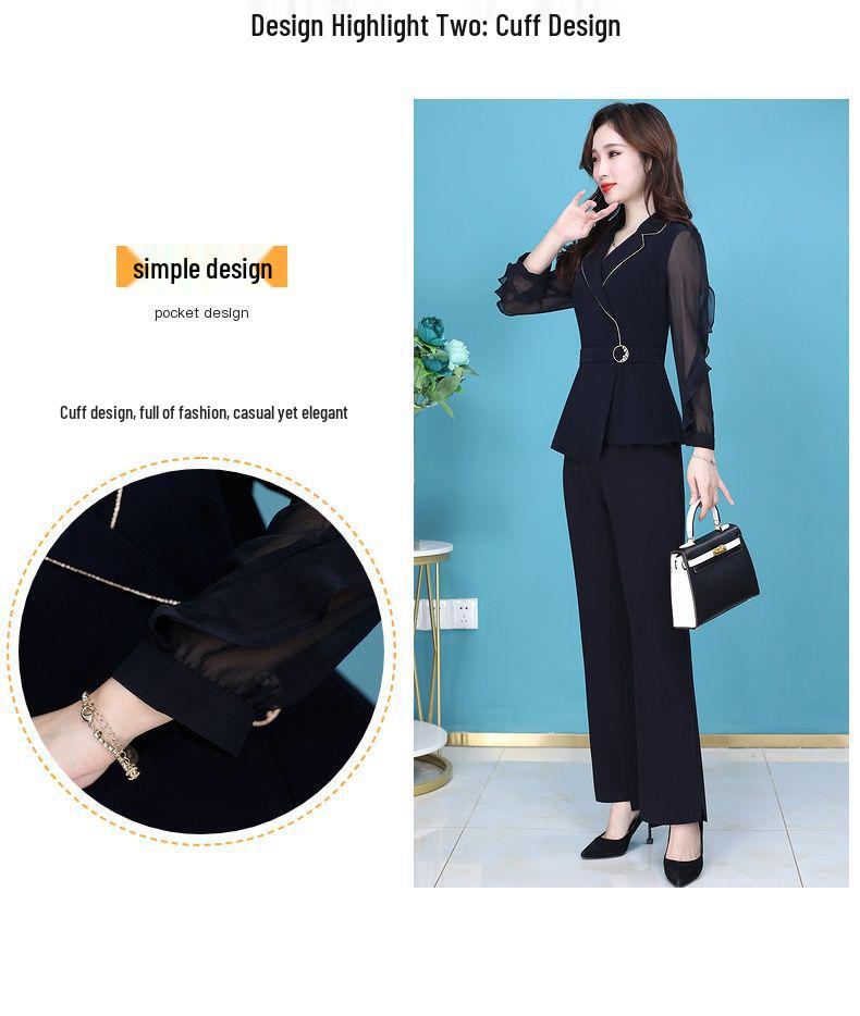 New Spring 2026 Fashion: Women's Stylish Two-Piece Suit - Elegant, Age-Defying Goddess Style Pants Set for the Professional Woman.