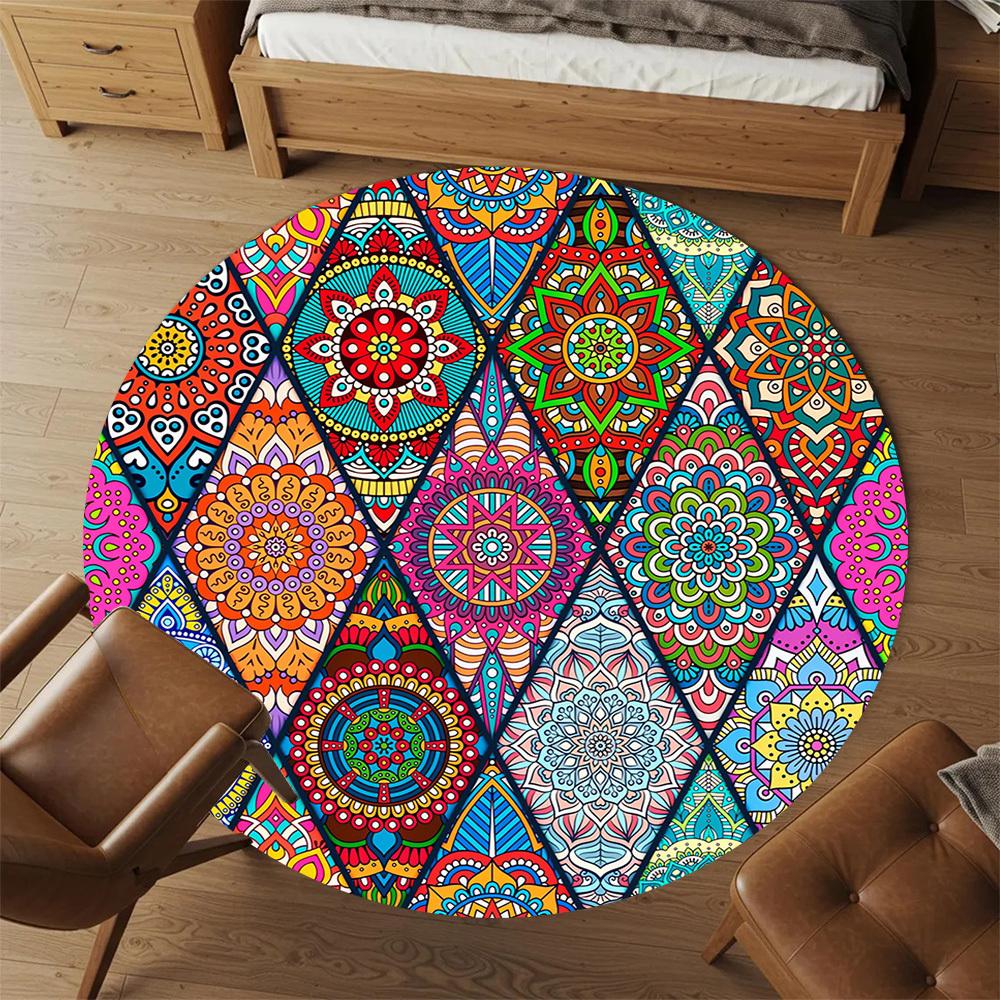 1pc Mandala Colorful Round Chair Mat Area Rug - Non-Slip, Floor Mat for Office, Bedroom, and Indoor Decor C1118195