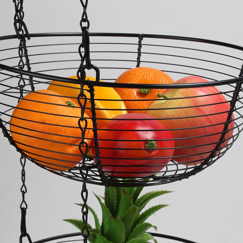 European Wrought Iron 3-Tier Detachable Fruit Basket and Cradle for Home Decor