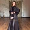 2025 Autumn Women's Long-Sleeve Pleated Batwing Round Neck Robe Dress