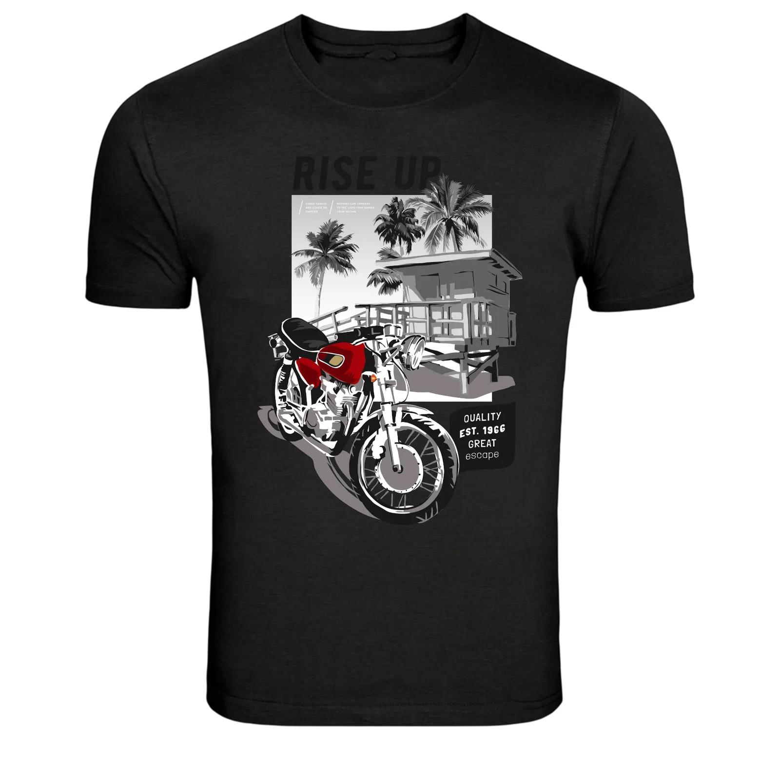Rise Up Vintage Motorcycle Beach Graphic T-Shirt M
