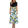 Women's Fashionable Casual Belt Short Sleeved Round Neck Print Elegant Temperament Dress