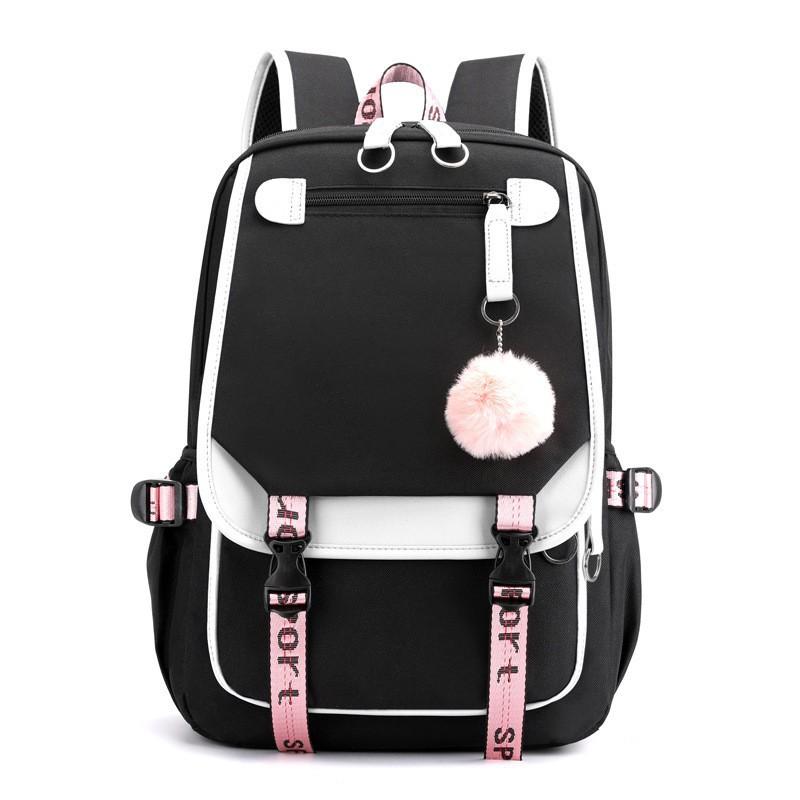 Large Capacity Korean Style Backpack with USB Port Casual Solid Color Multi-compartment Laptop Bag for Students