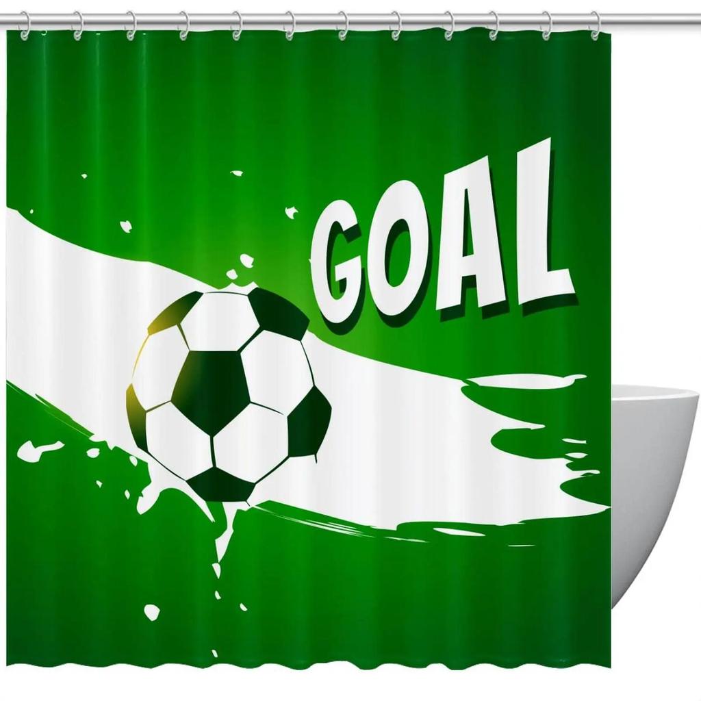 Abstract Football Pattern Shower Curtain Sport Theme Soccer Black and White Colors Waterproof Polyester Bath Curtain with Hooks