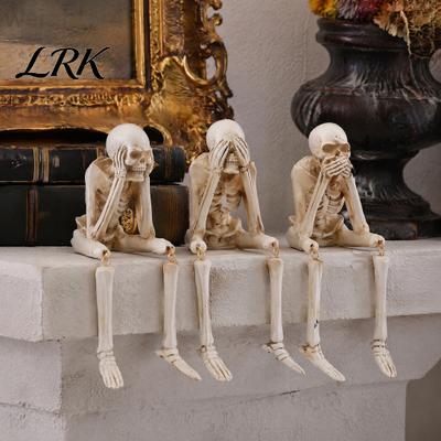 Festive Resin Figurine for Party Halloween Skeleton Statue, See Speak Hear No Evil Figurines, Durable Home Ornaments Collectible Skull Decoration