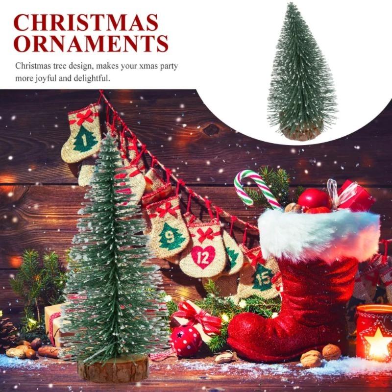 Mini Árvores de Natal Pinheiro Artificial Decoração de Mesa Topo de Neve Verde Escuro Prata Branco Base de Madeira Decoração de Festa de Natal Decoração