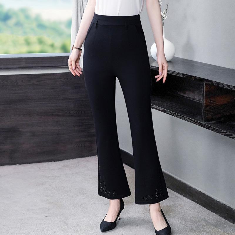 

New Autumn/Winter Plus Size Elastic Mid-Waist Slimming Suit with Hot Drill Detail Long Pants for Women L (100-120 jin)