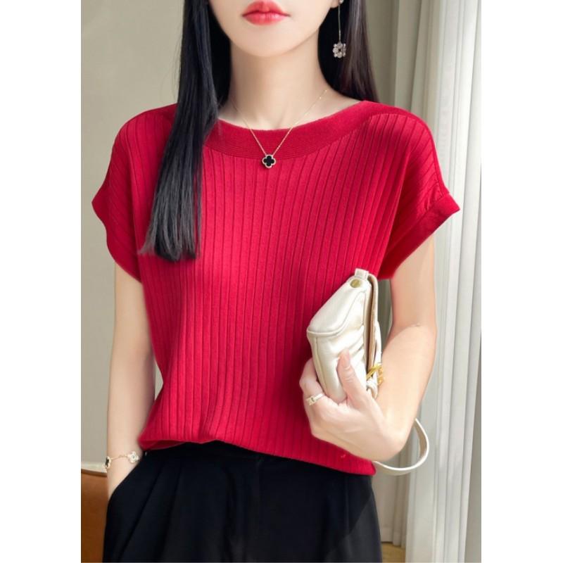 Women's Summer Ice Silk Knit Short-sleeved Bottoming T-shirt Casual Loose Thin Tops