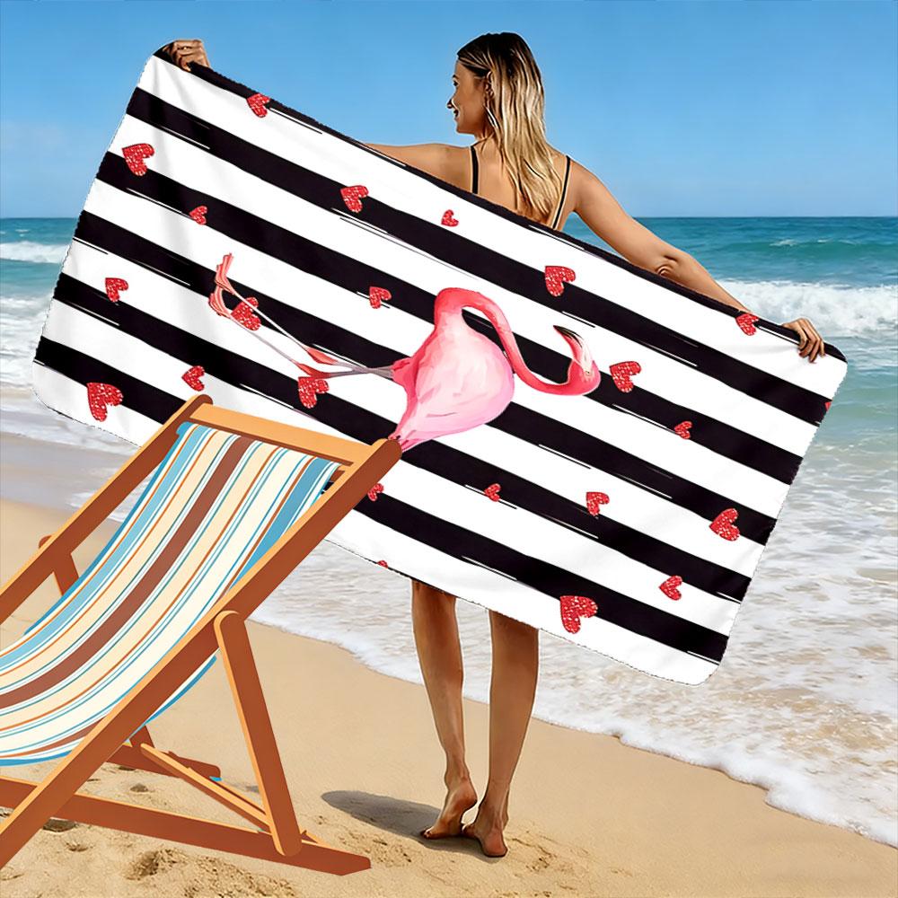 Pink Flamingo Heart Stripes A must-have beach towel for beach travel