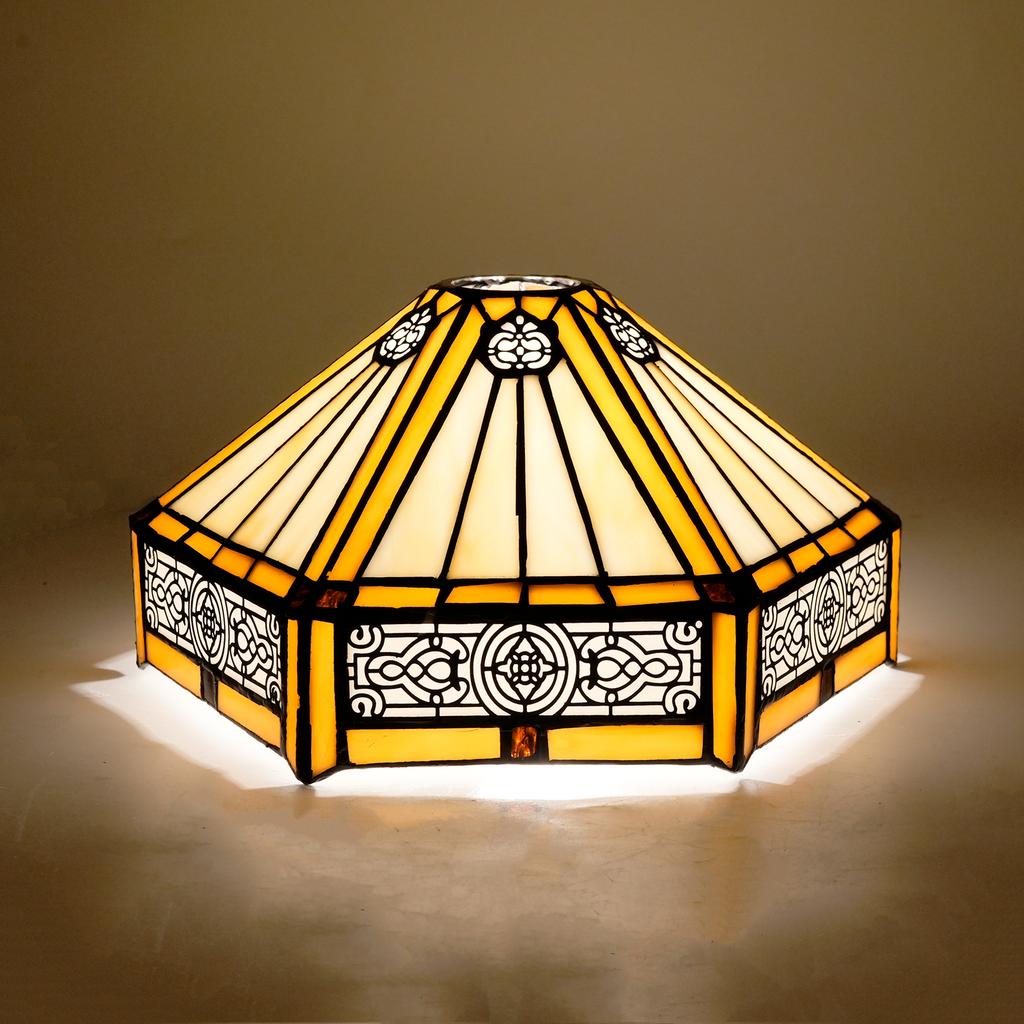 Vintage Stained Glass Lamp Shade 10" Brown Hexagon Stained Glass Lamp Shade - Vintage-Inspired Perfect for Pendant Floor Lamps