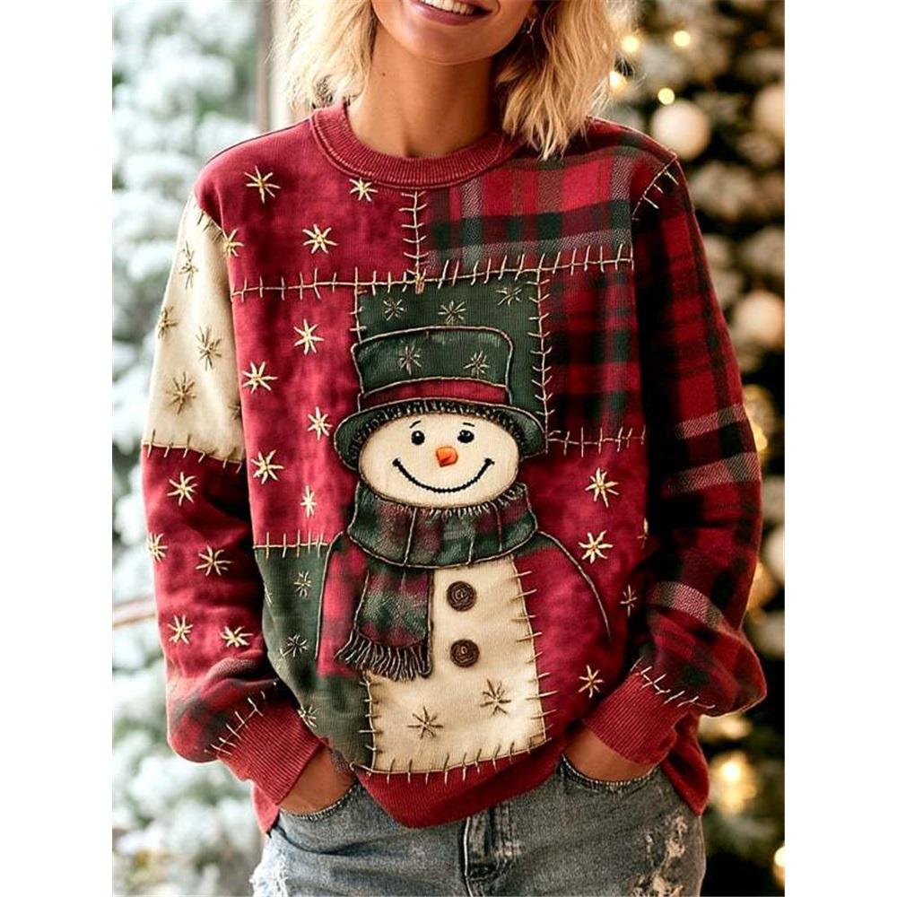 Maglione da donna a girocollo largo con stampa natalizia, maglione casual alla moda