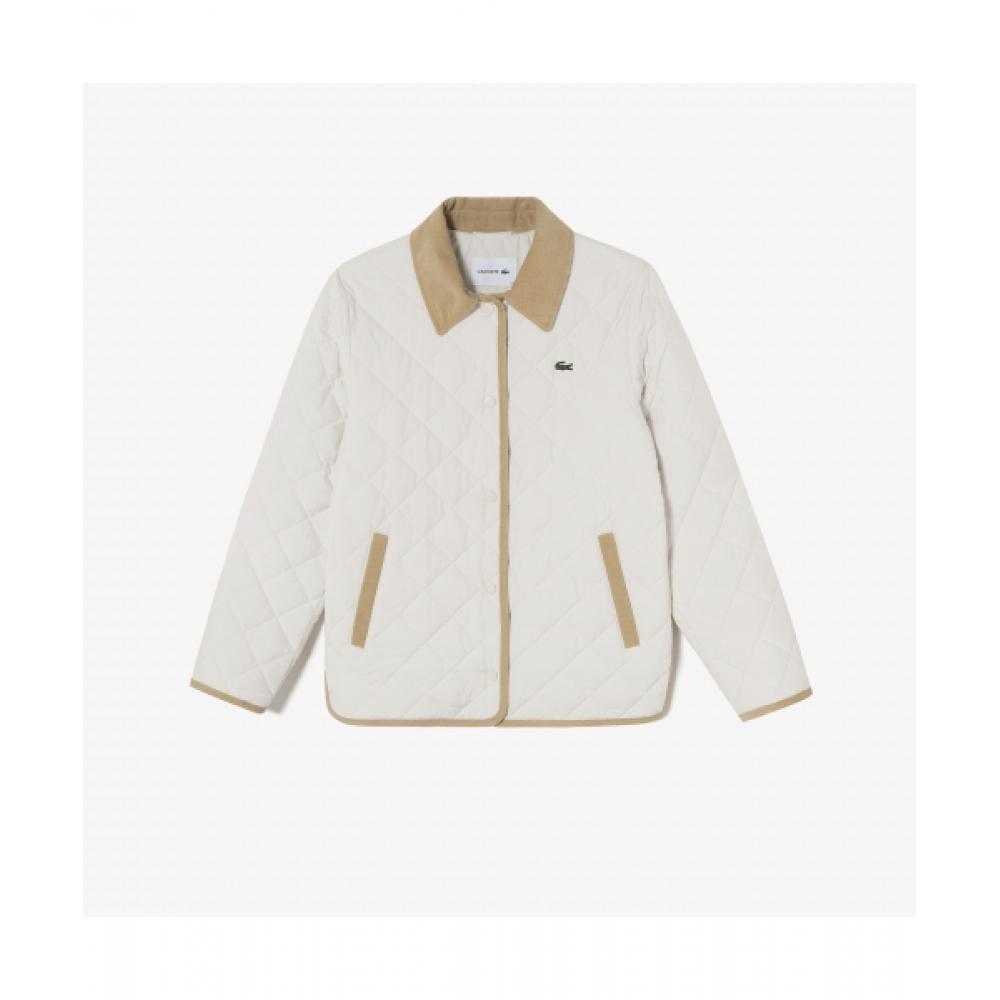

LACOSTE Women s Corduroy Collar Quilted Jumper [Ivory]