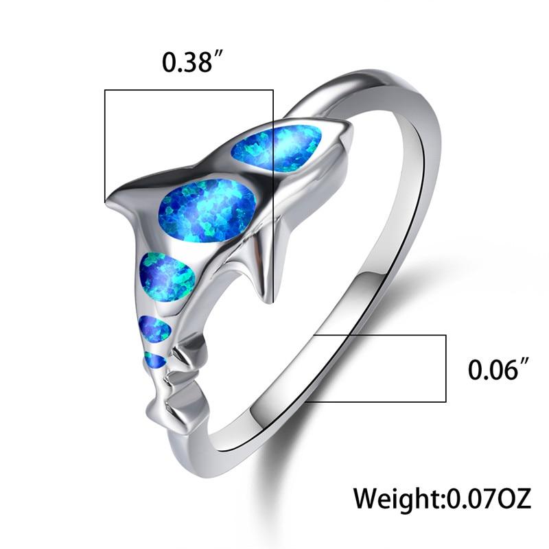 Cute Shark Blue Fire Opal Rings Bridal Wedding Occasion Jewelry Classic Vintage Stylish Fashionable  Color Animal Women Rings