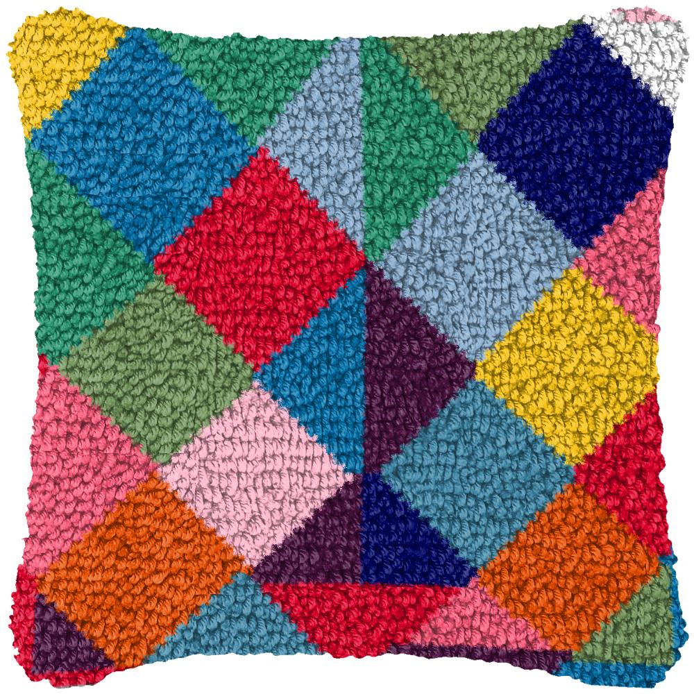 Geometric Abstract Latch Hook Pillow & Rug Kit DIY Section Embroidery for Home Decor, Modern Gift