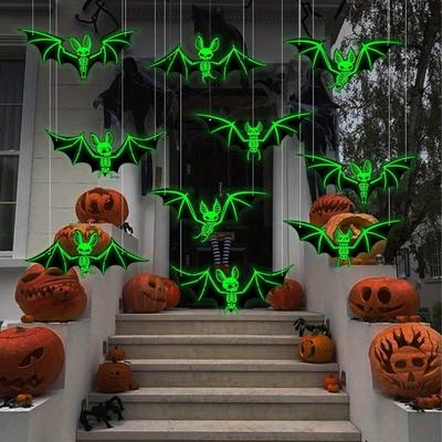 10 ks Hallowmas, Závěsné dekorace netopýrů, 2025 Vylepšené 5 velikostí Realističtí Strašidelní Velcí Plastoví Létající Netopýři se Svítícími Kostlivci Netopýrů
