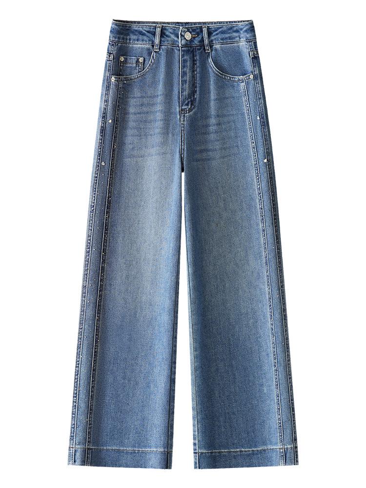 

Женские укороченные джинсы с высокой посадкой, широкими штанинами и эффектом похудения для фигуры типа «груша», весна 2025 M синий