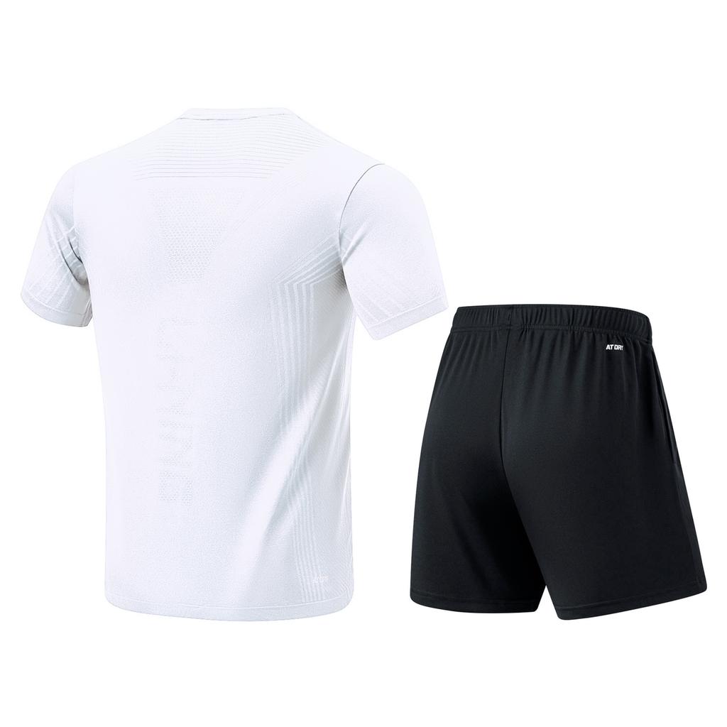 Li Ning Casual Sportswear Unisex White Short Sleeved Shirt+Black Shorts AATU015-5