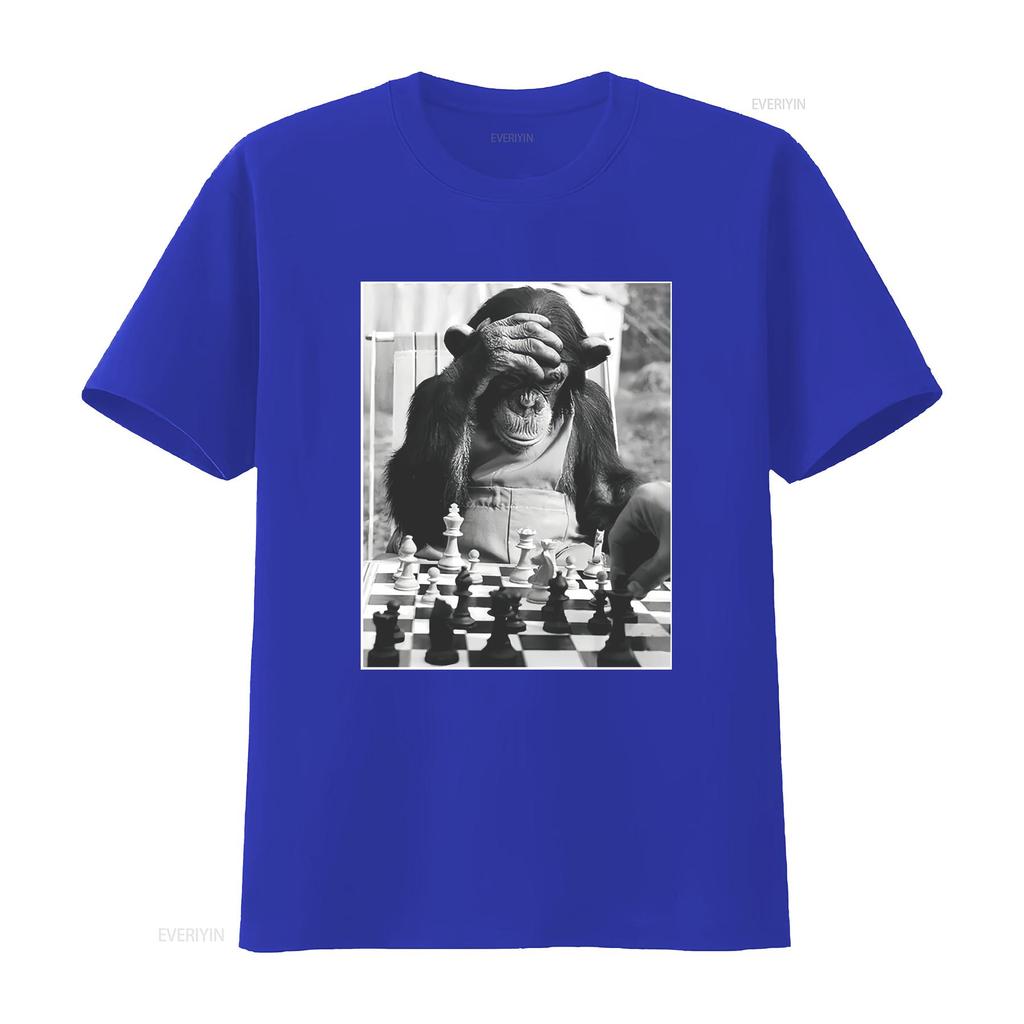 Chimp Playing Chess T Shirt Cool Player Merch For Art Funny vintage Washed Soft Breathable graphic designer clothes homme
