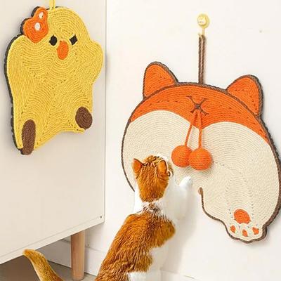 Sisal Cat Scratcher Mat Cartoon Design Cat Scratching Pad with Sticker Tape for Floor Wall To Protect Couch Carpet Furniture