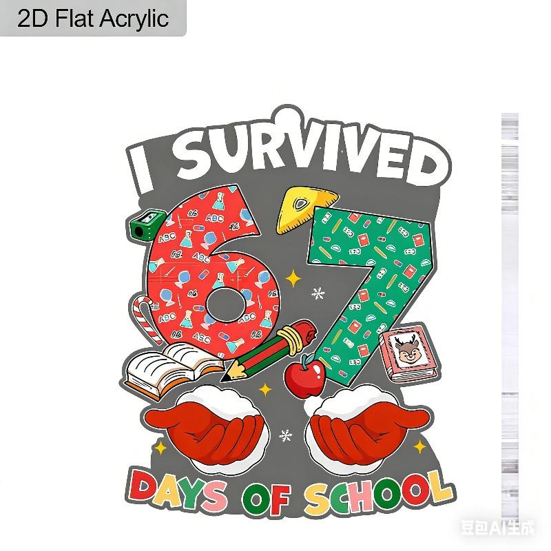 2D Flat "I Survived 67 Days of School" Acrylic Decoration Sign, Christmas Gift, Suitable for wall decoration, porch, room, villa, accents Home, Hallwa